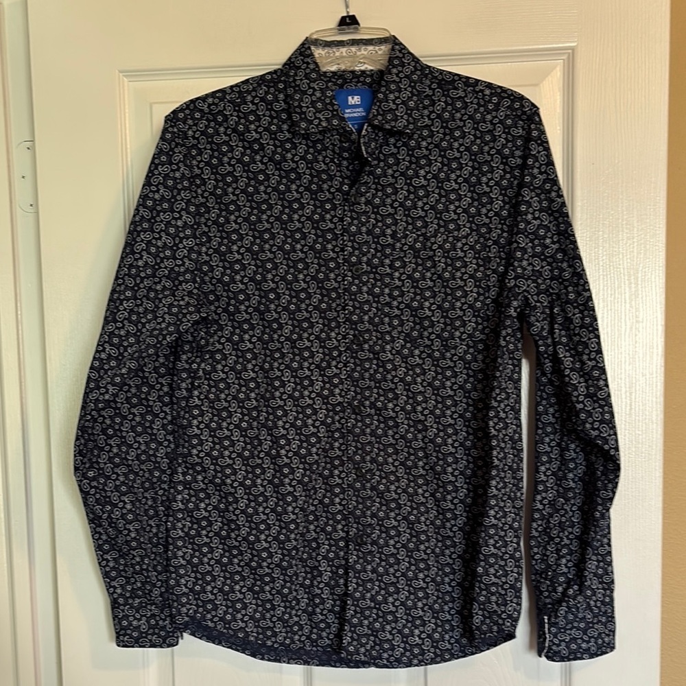 Michael Brandon men’s blue paisley long sleeve button down shirt size small